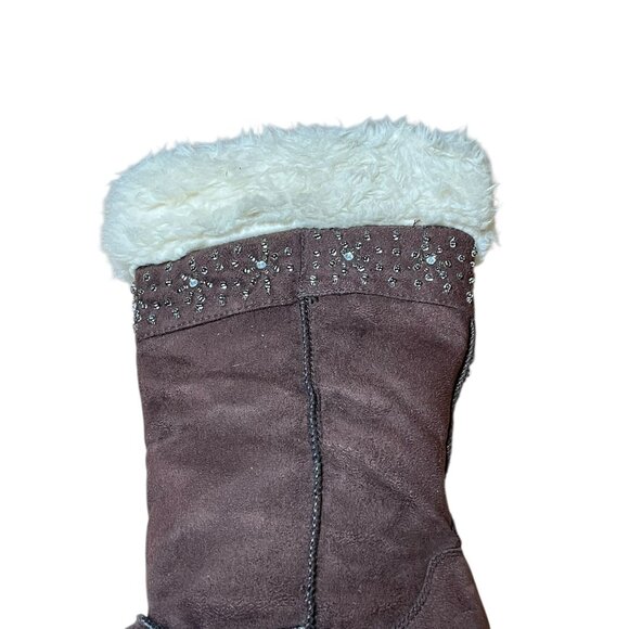 American Eagle Faux Suede Brown Wedge Boots With Faux Fur Lining Size 9 - Picture 13 of 15